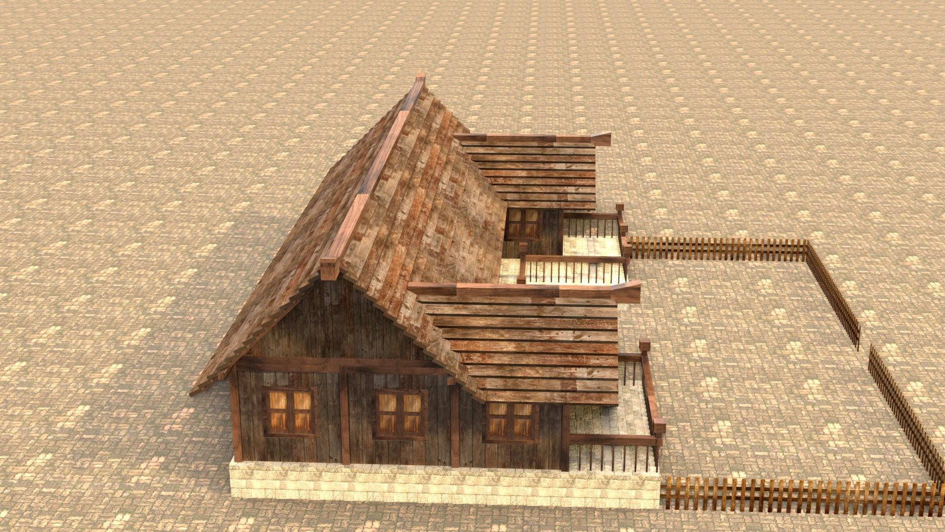 Medieval Cottage Low Poly Village House Low-poly 3D model_6