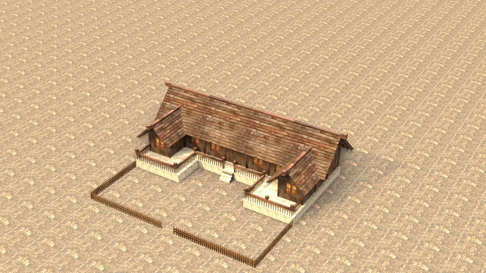 Medieval Cottage Low Poly Village House Low-poly 3D model_13