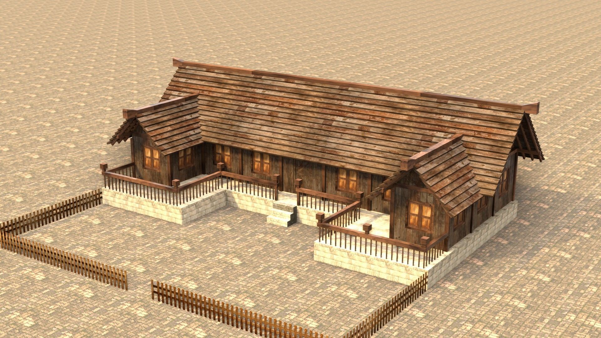 Medieval Cottage Low Poly Village House Low-poly 3D model_2