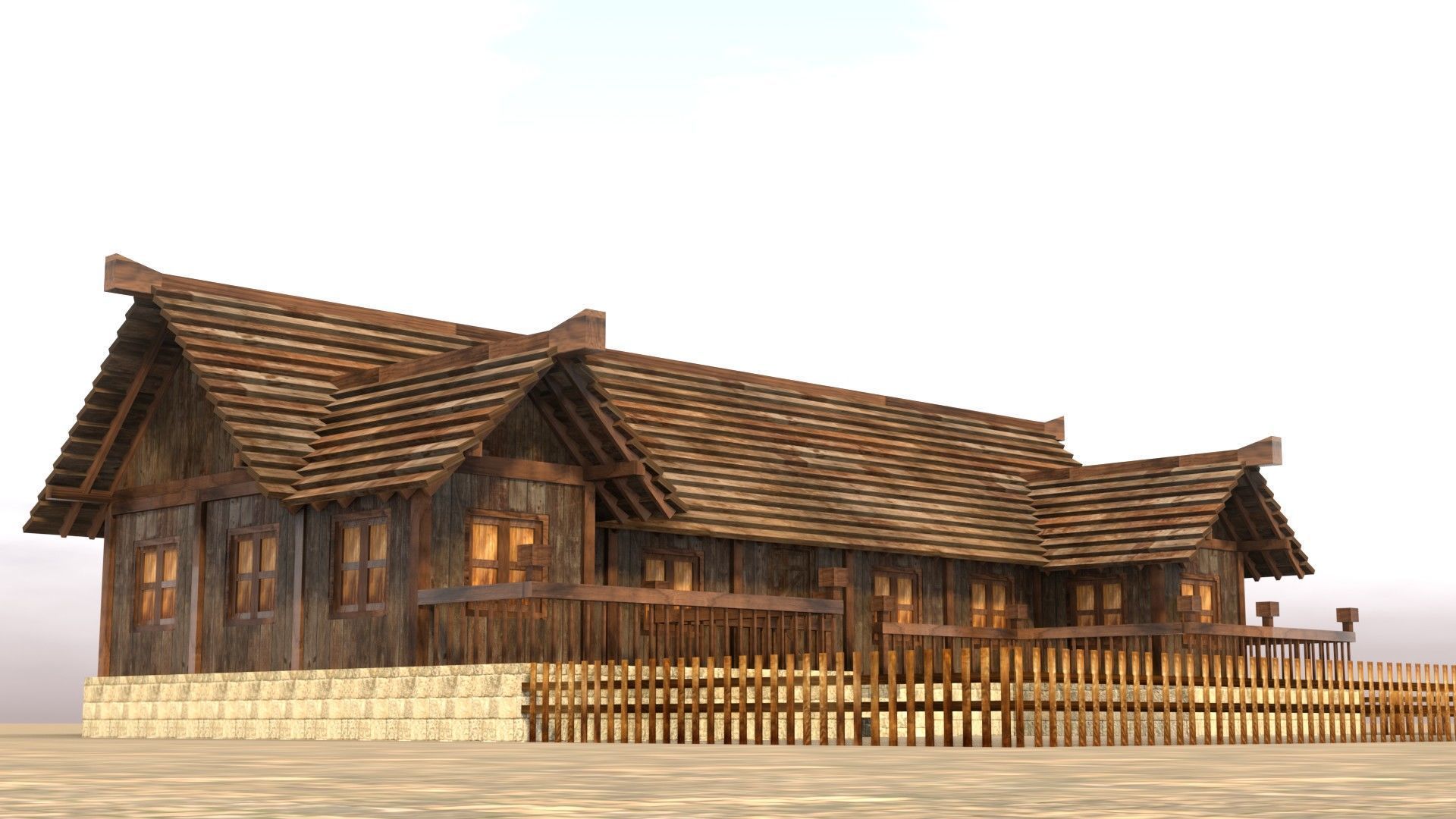 Medieval Cottage Low Poly Village House Low-poly 3D model_11