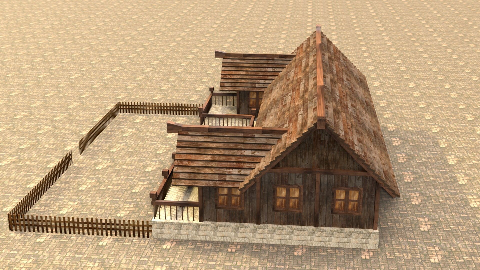 Medieval Cottage Low Poly Village House Low-poly 3D model_9