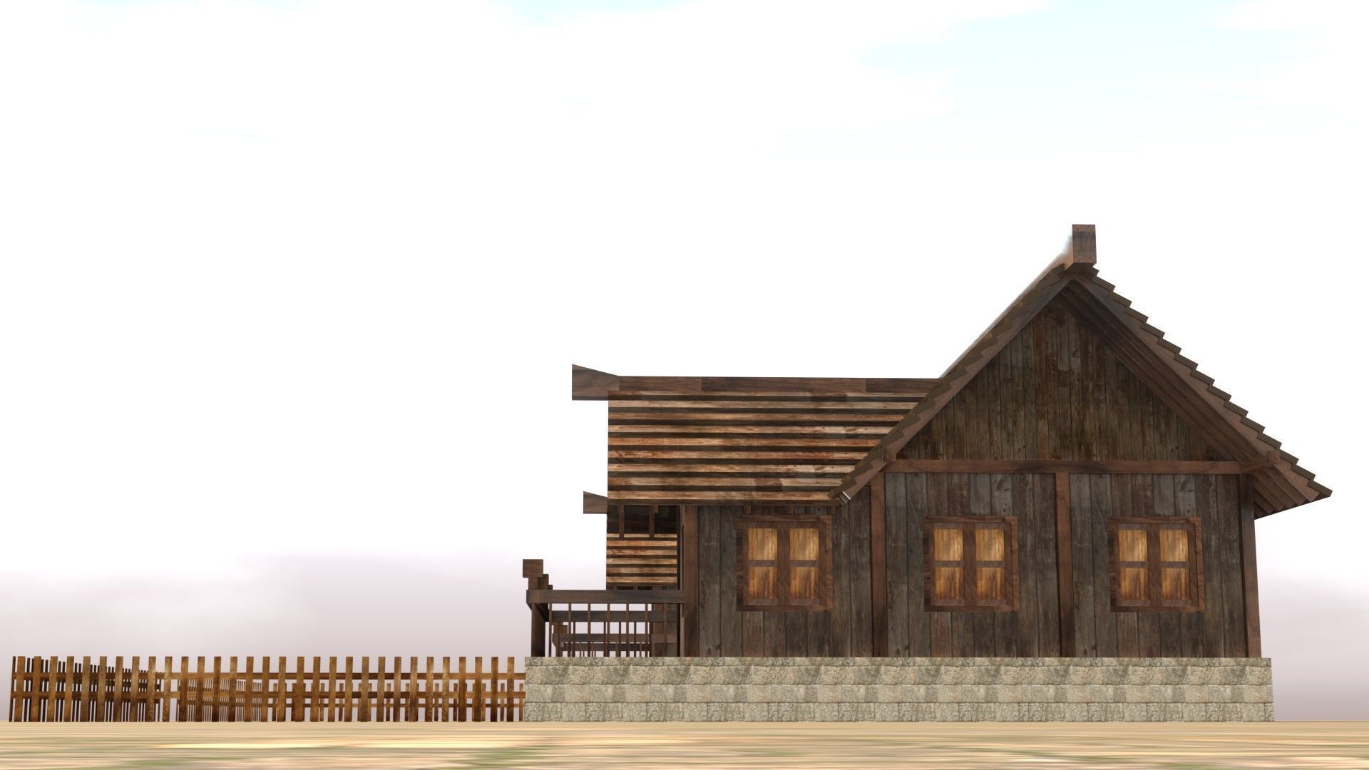 Medieval Cottage Low Poly Village House Low-poly 3D model_12