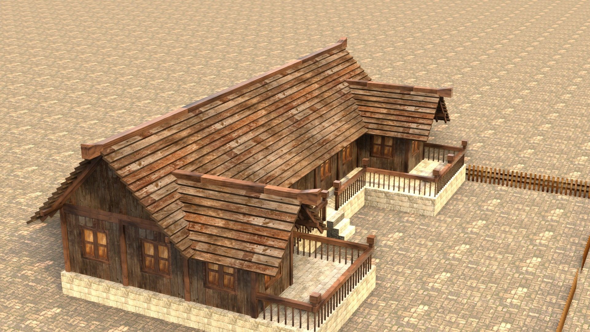 Medieval Cottage Low Poly Village House Low-poly 3D model_5