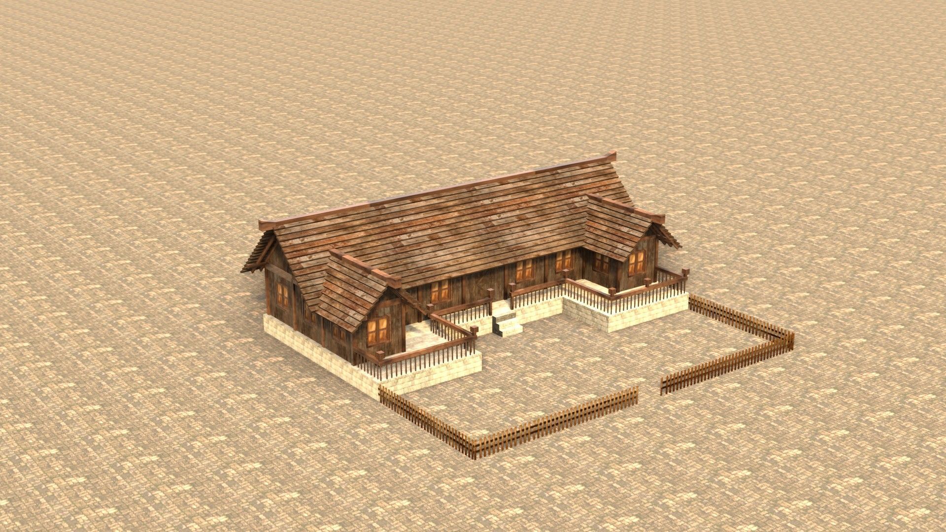 Medieval Cottage Low Poly Village House Low-poly 3D model_4