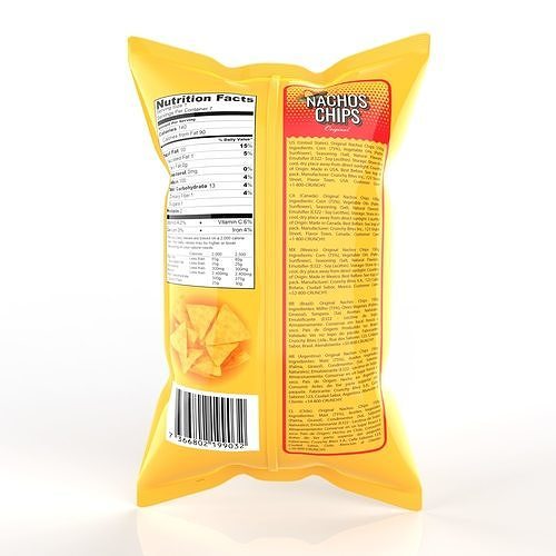Nachos Chips Bag Packaging Model for Snack Branding 3D model 3