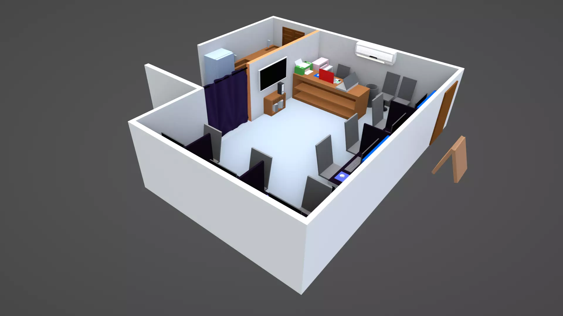 Computers Room Low-poly 3D model_0
