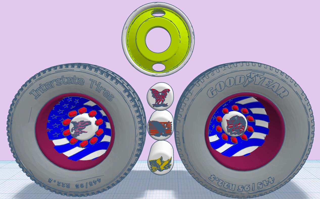 US Flag rims for Semi truck and trailer 22-5 inch 3D print model_4