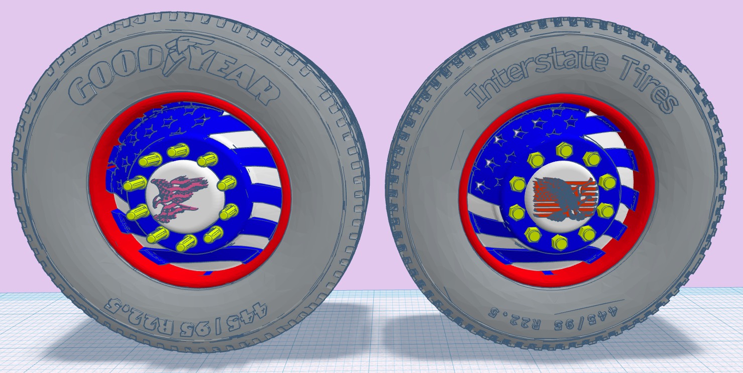 US Flag rims for Semi truck and trailer 22-5 inch 3D print model_5