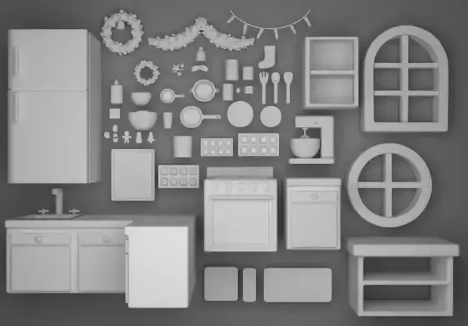 Low Poly Kitchen Props