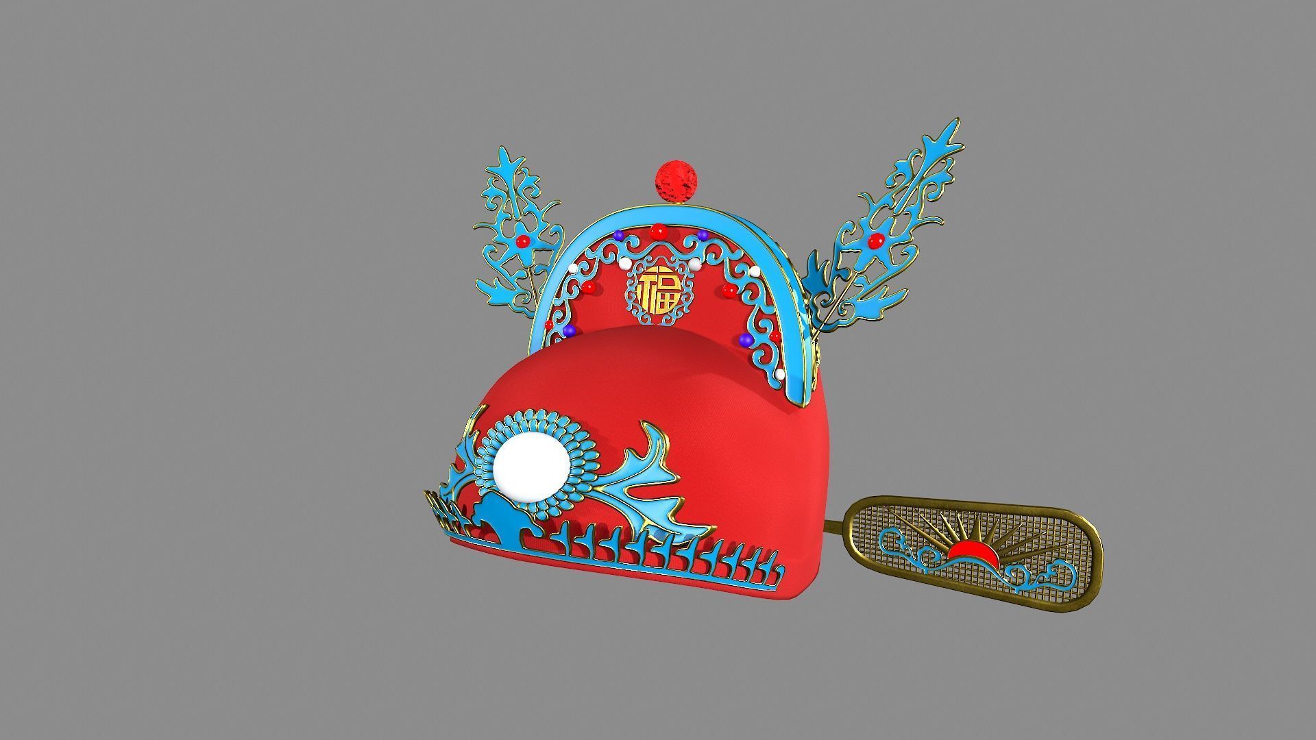 china god hat Low-poly 3D model_2