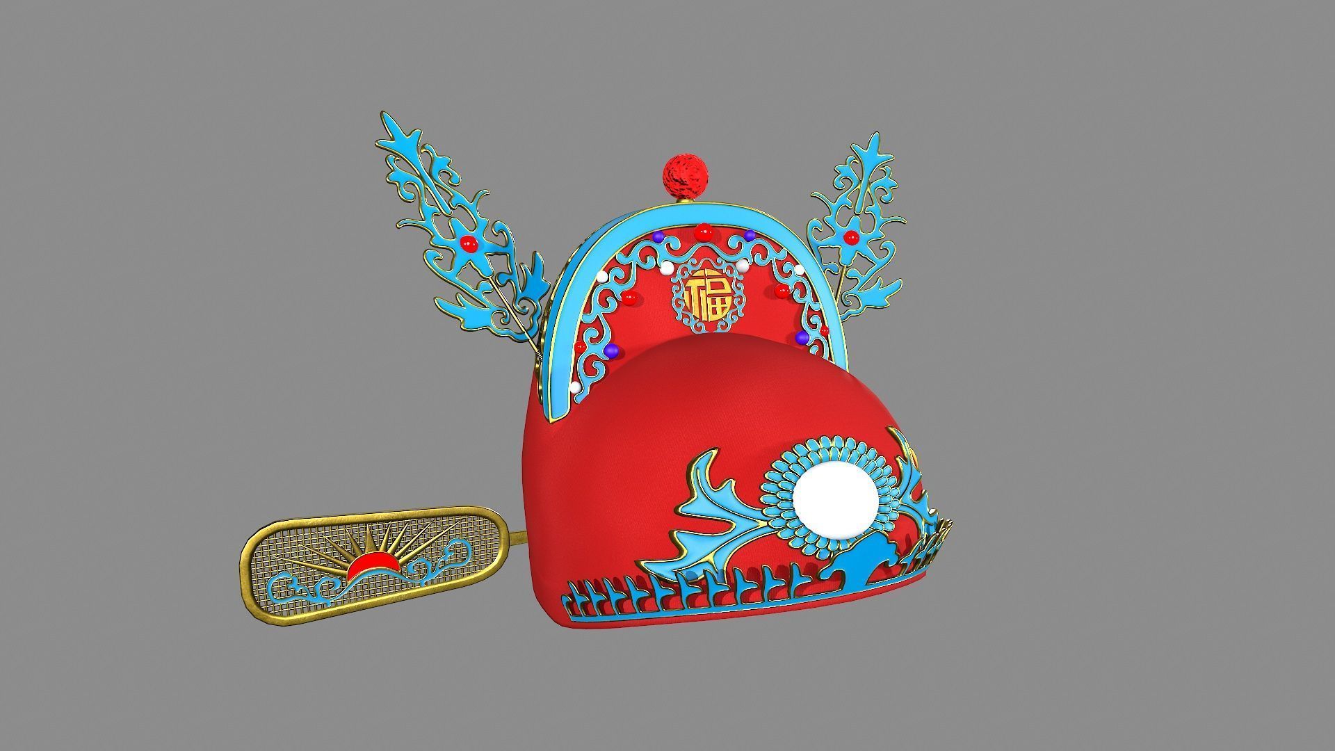 china god hat Low-poly 3D model_1