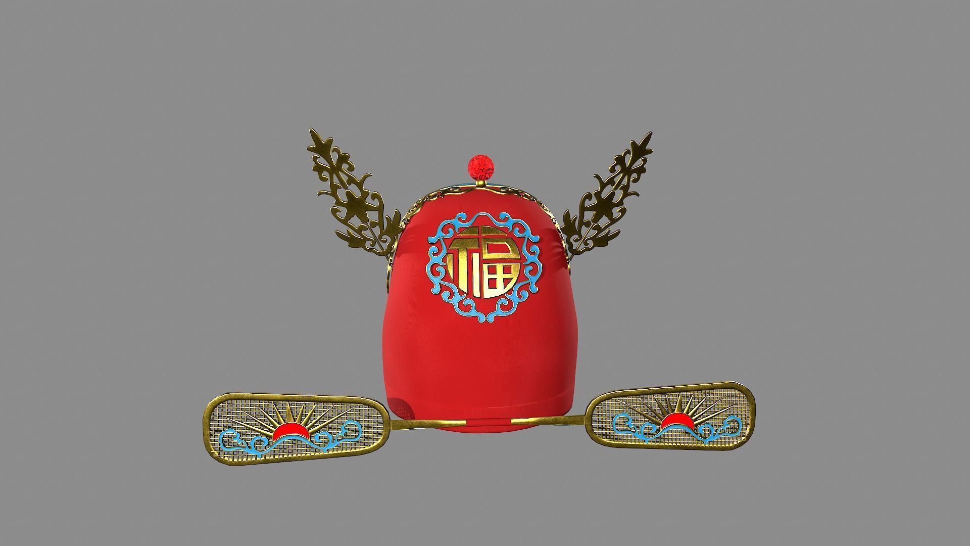 china god hat Low-poly 3D model_5