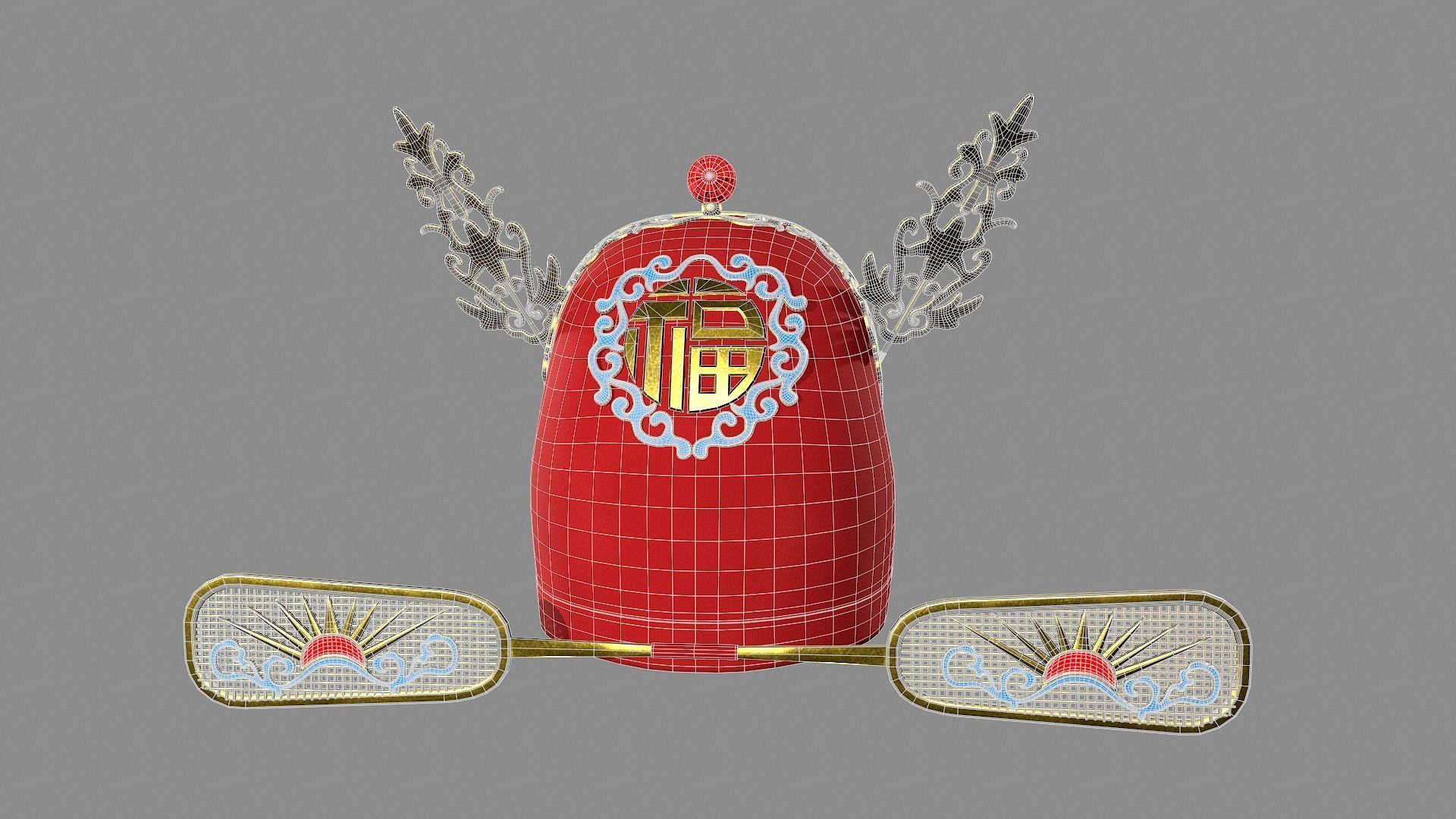 china god hat Low-poly 3D model_7