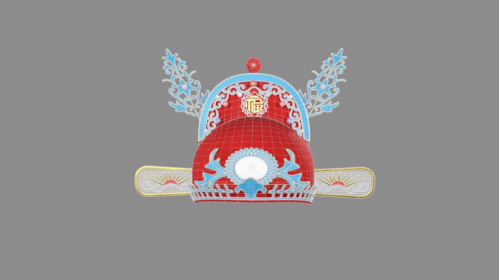 china god hat Low-poly 3D model_6