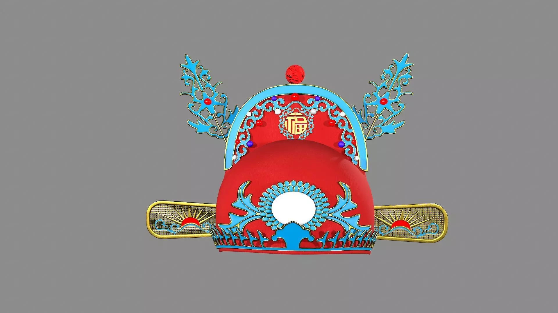 china god hat Low-poly 3D model_0