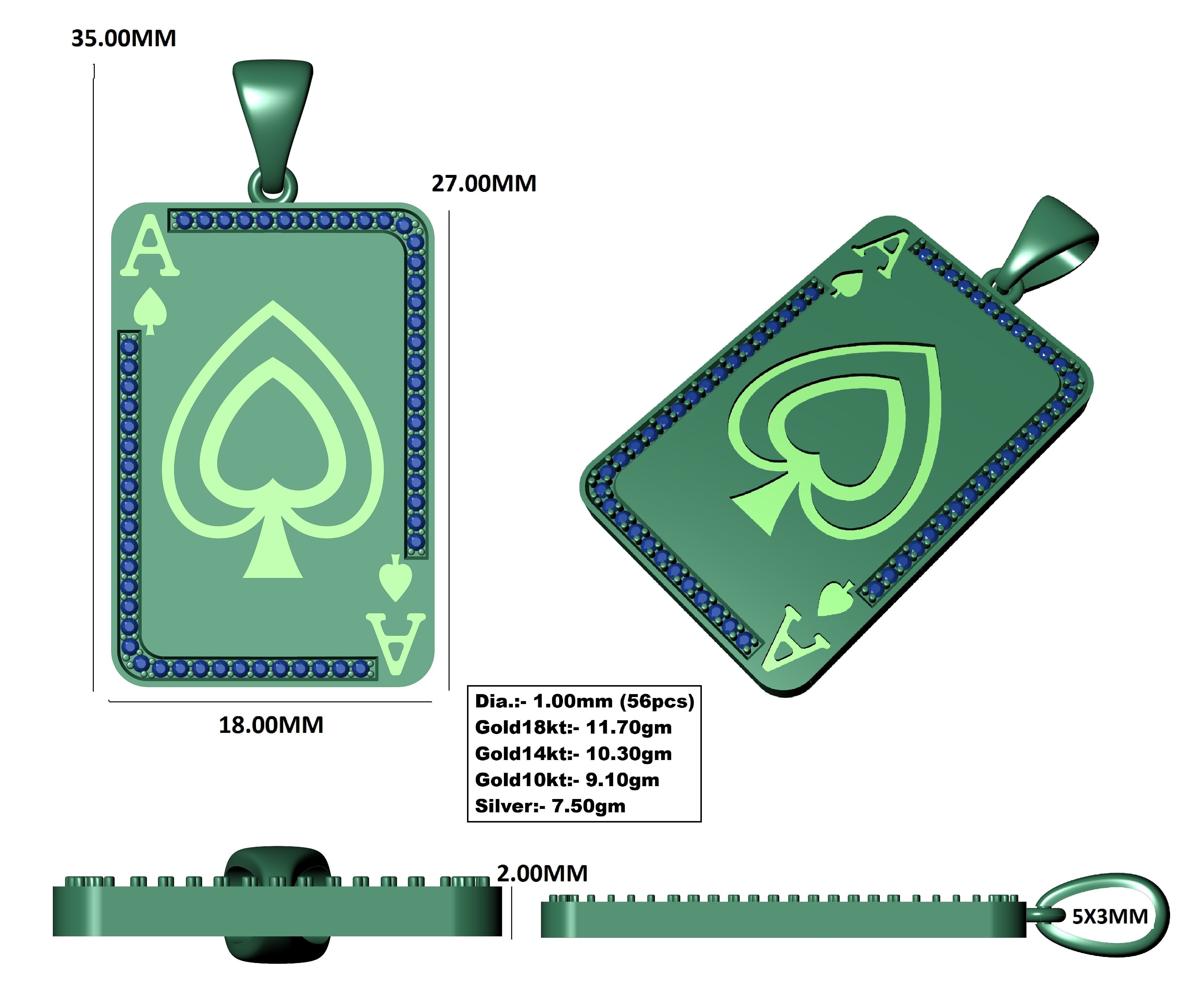Ace Playing Card Pendant 3D print model_4