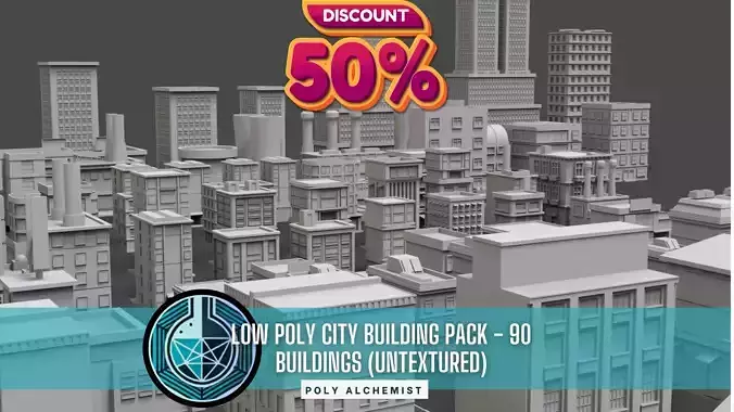 Low Poly City Buildings Pack Of 90 - Game Ready - Untextured  3D model