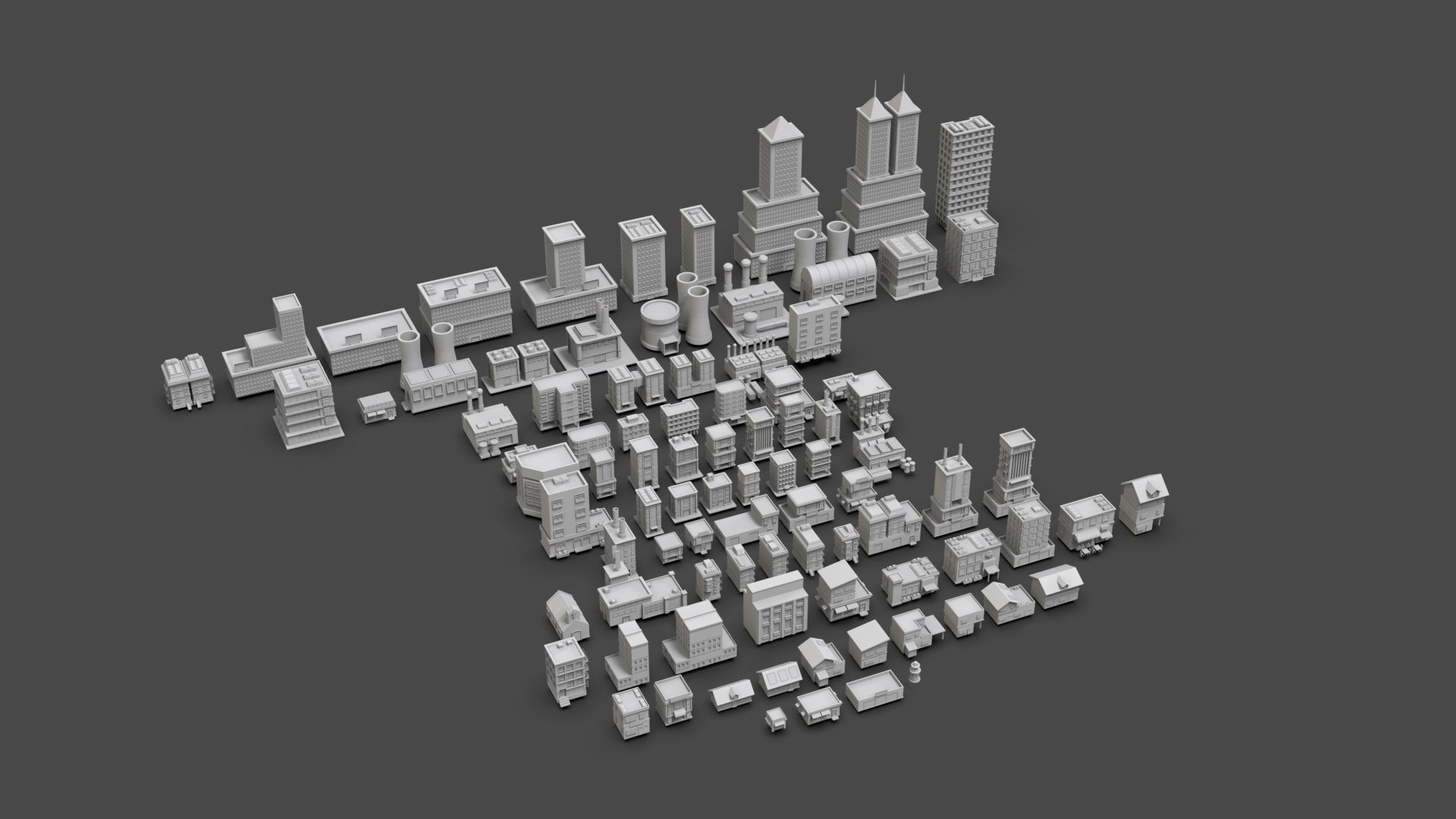 Low Poly City Buildings Pack Of 90 - Game Ready - Untextured  3D model_20
