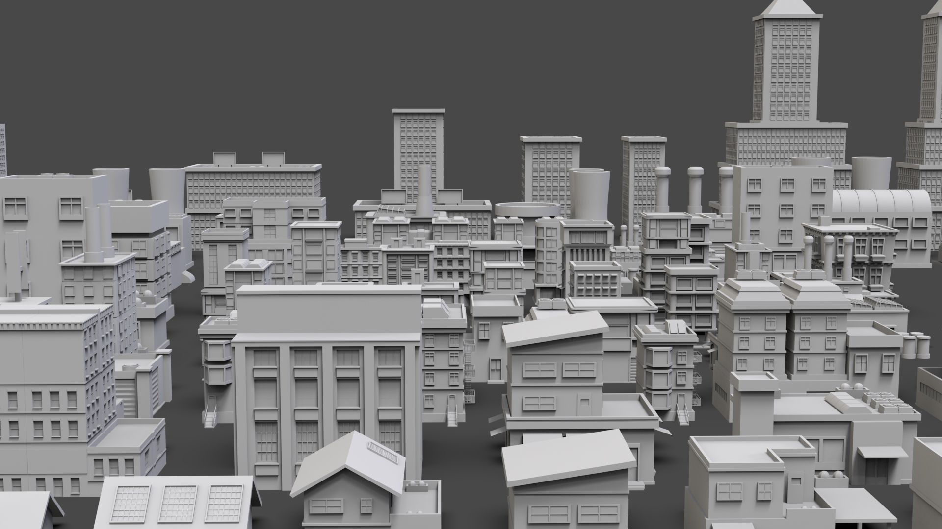 Low Poly City Buildings Pack Of 90 - Game Ready - Untextured  3D model_1