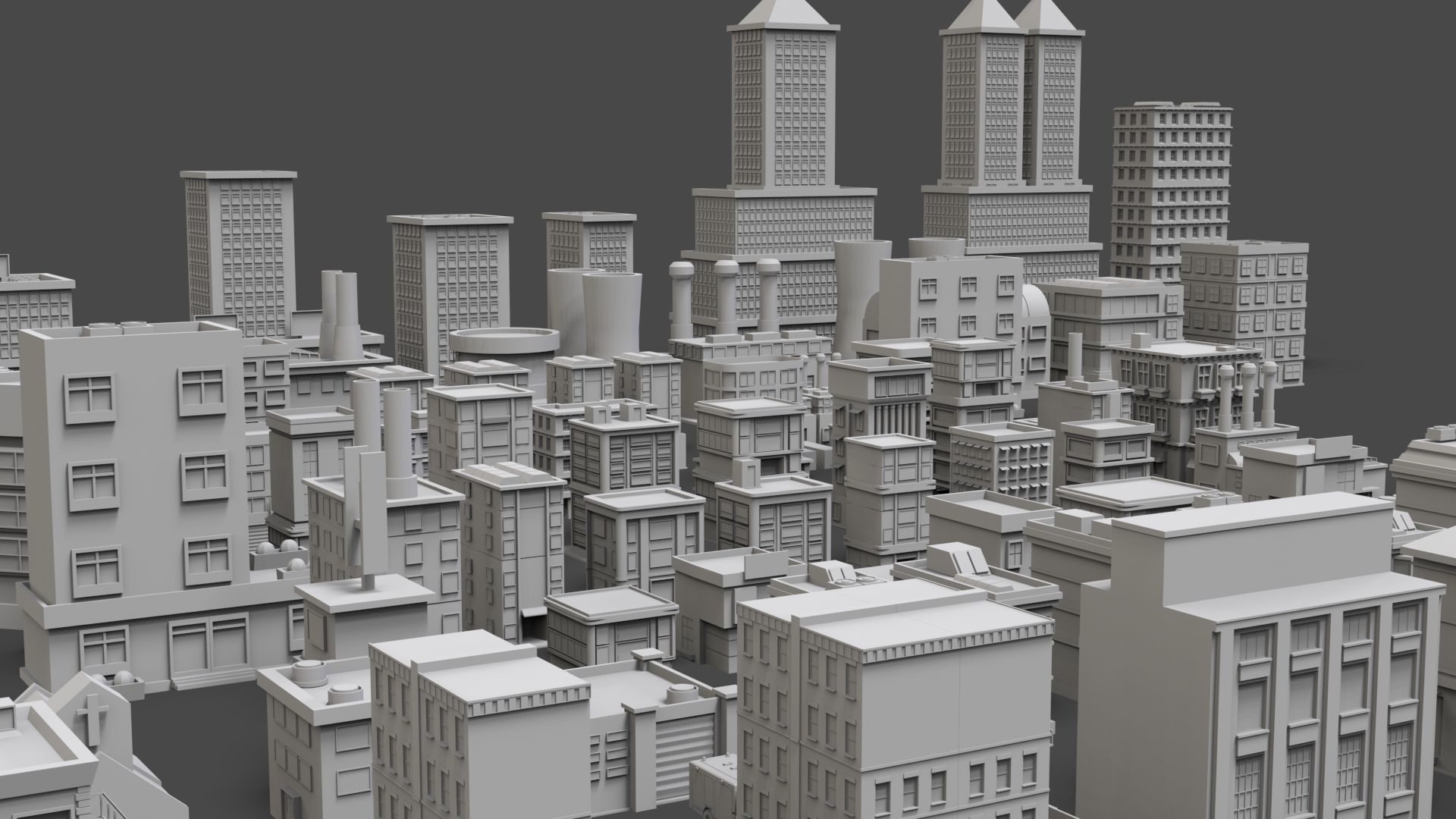 Low Poly City Buildings Pack Of 90 - Game Ready - Untextured  3D model_9