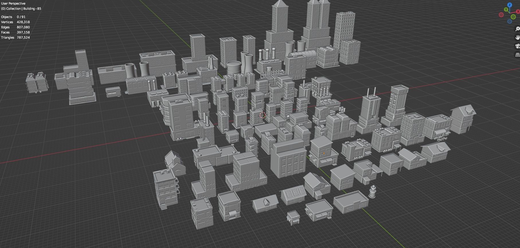 Low Poly City Buildings Pack Of 90 - Game Ready - Untextured  3D model_34