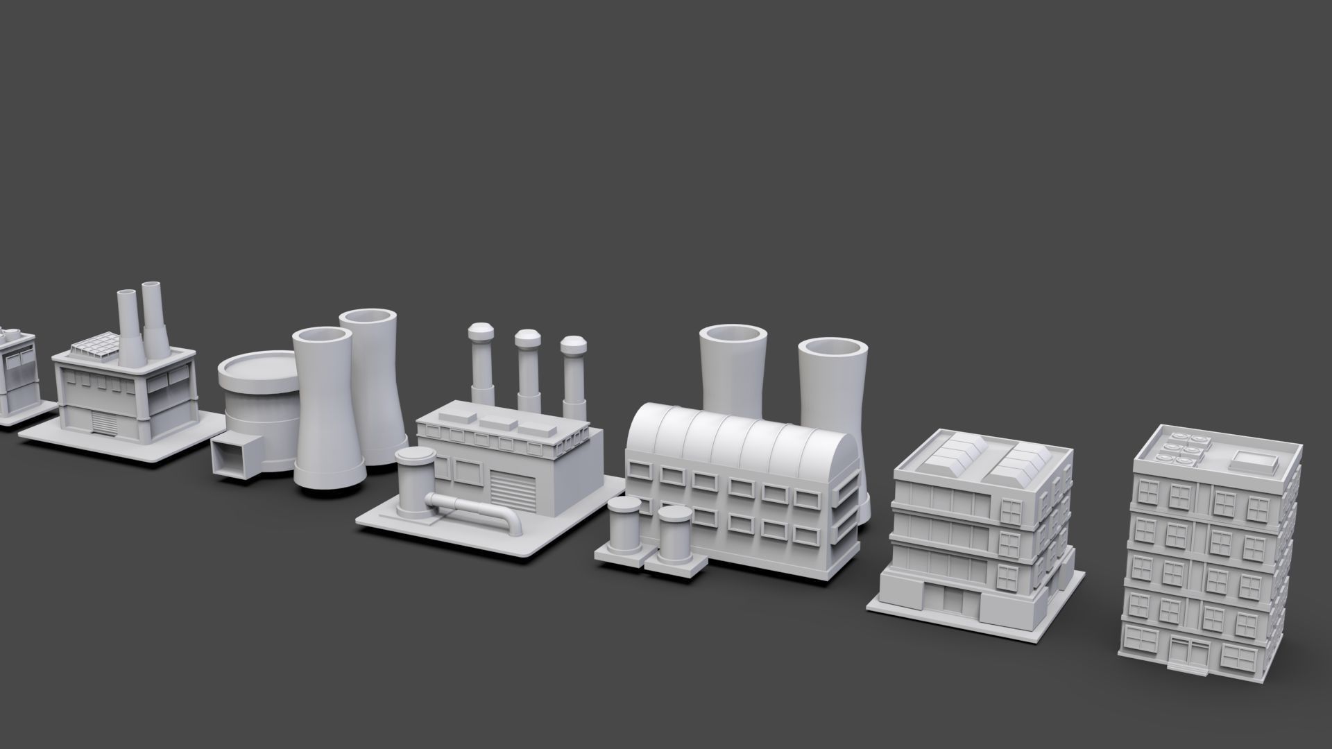 Low Poly City Buildings Pack Of 90 - Game Ready - Untextured  3D model_18