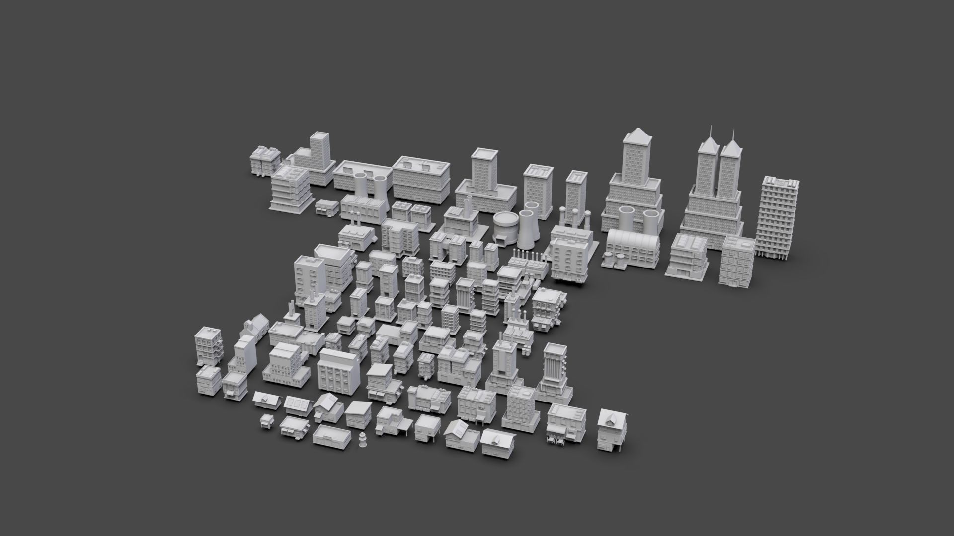 Low Poly City Buildings Pack Of 90 - Game Ready - Untextured  3D model_21