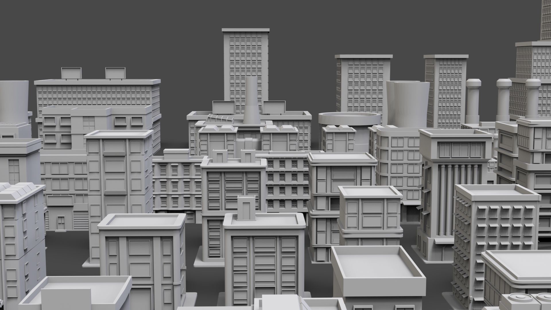 Low Poly City Buildings Pack Of 90 - Game Ready - Untextured  3D model_8