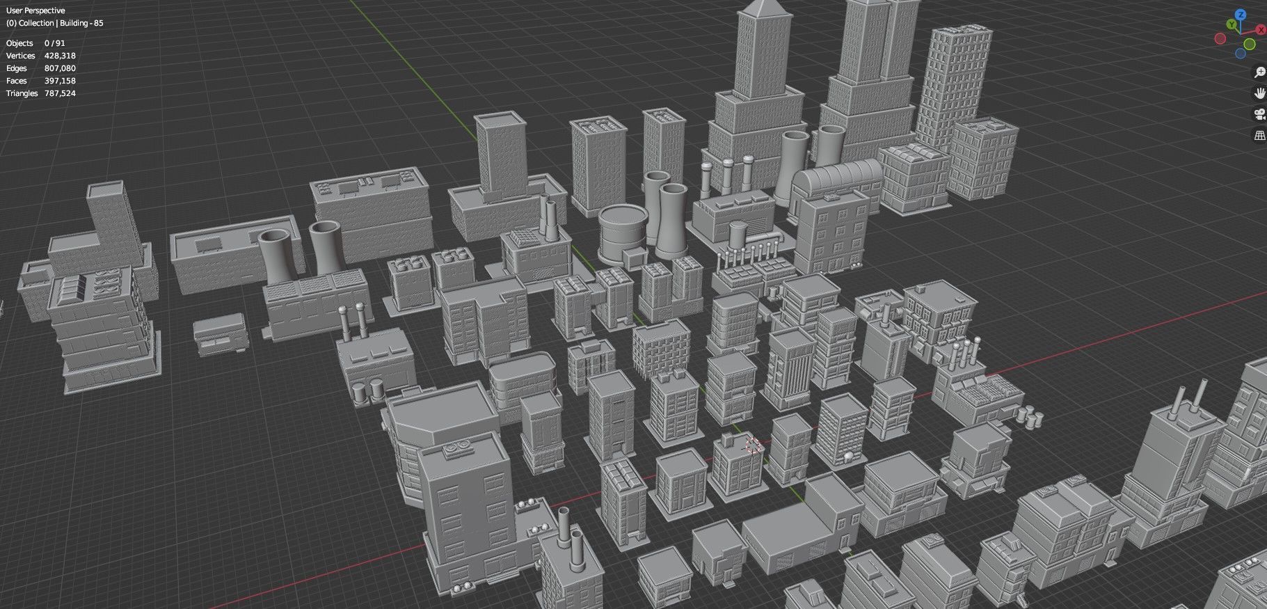Low Poly City Buildings Pack Of 90 - Game Ready - Untextured  3D model_46
