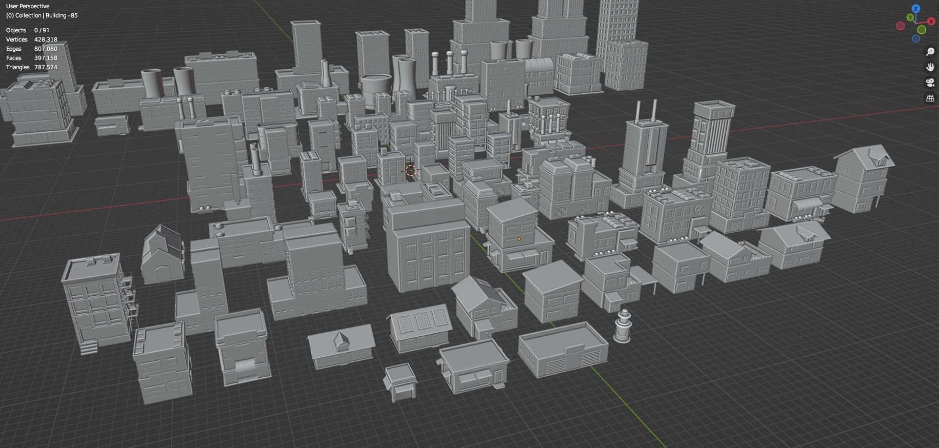 Low Poly City Buildings Pack Of 90 - Game Ready - Untextured  3D model_44