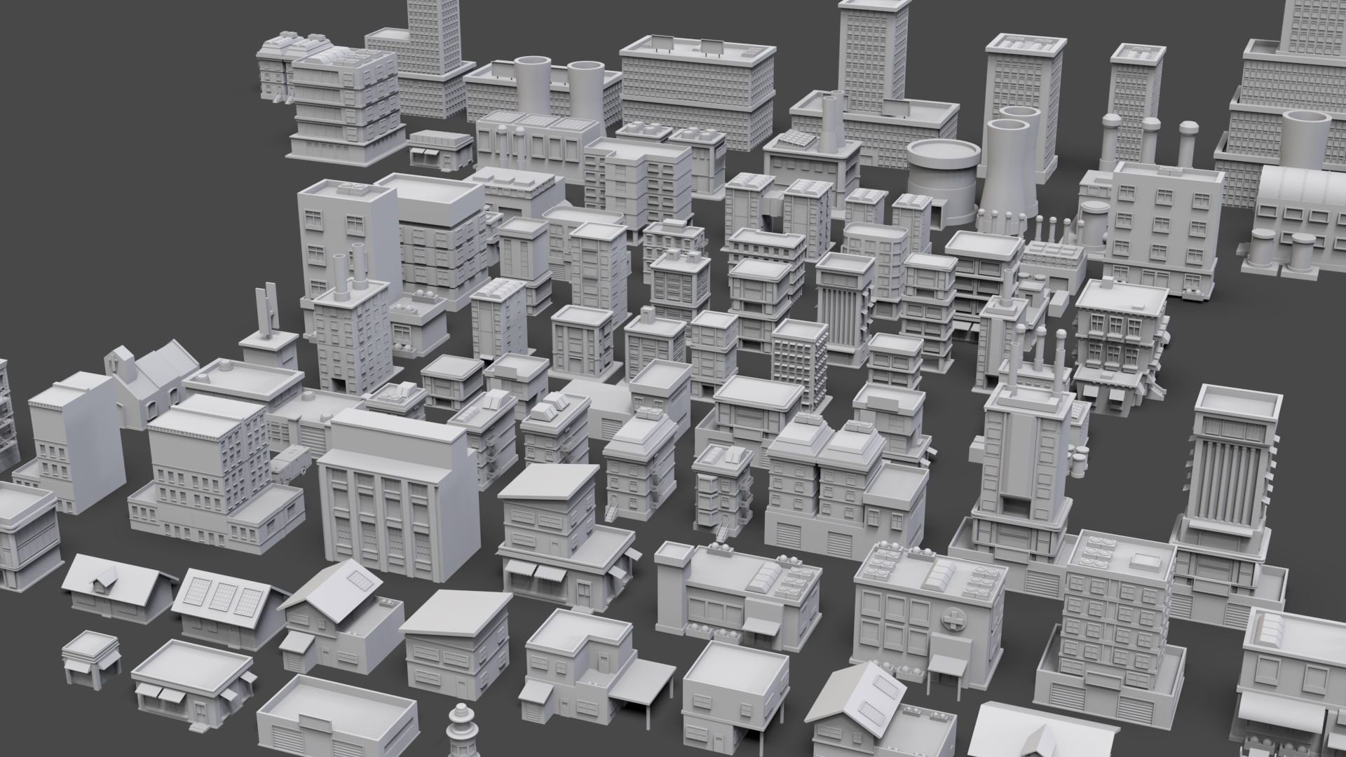 Low Poly City Buildings Pack Of 90 - Game Ready - Untextured  3D model_22