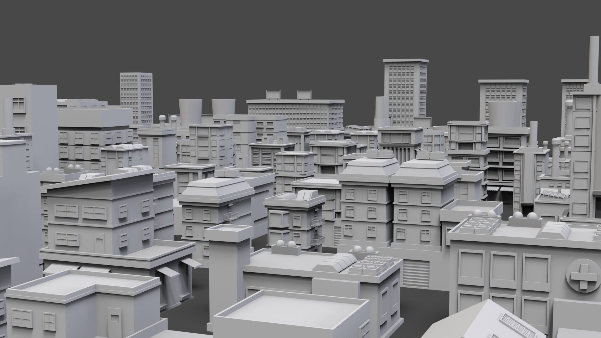 Low Poly City Buildings Pack Of 90 - Game Ready - Untextured  3D model_3