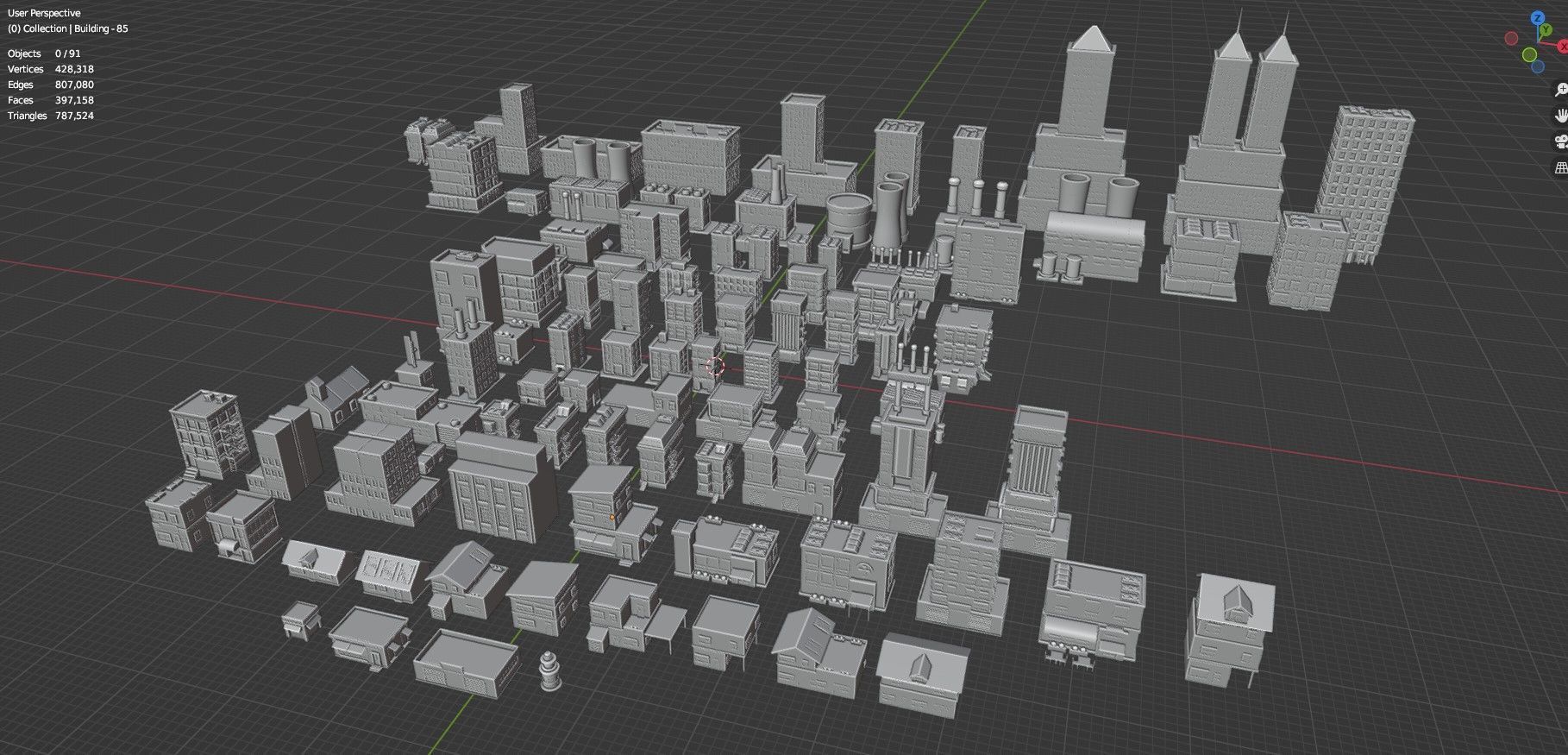 Low Poly City Buildings Pack Of 90 - Game Ready - Untextured  3D model_43