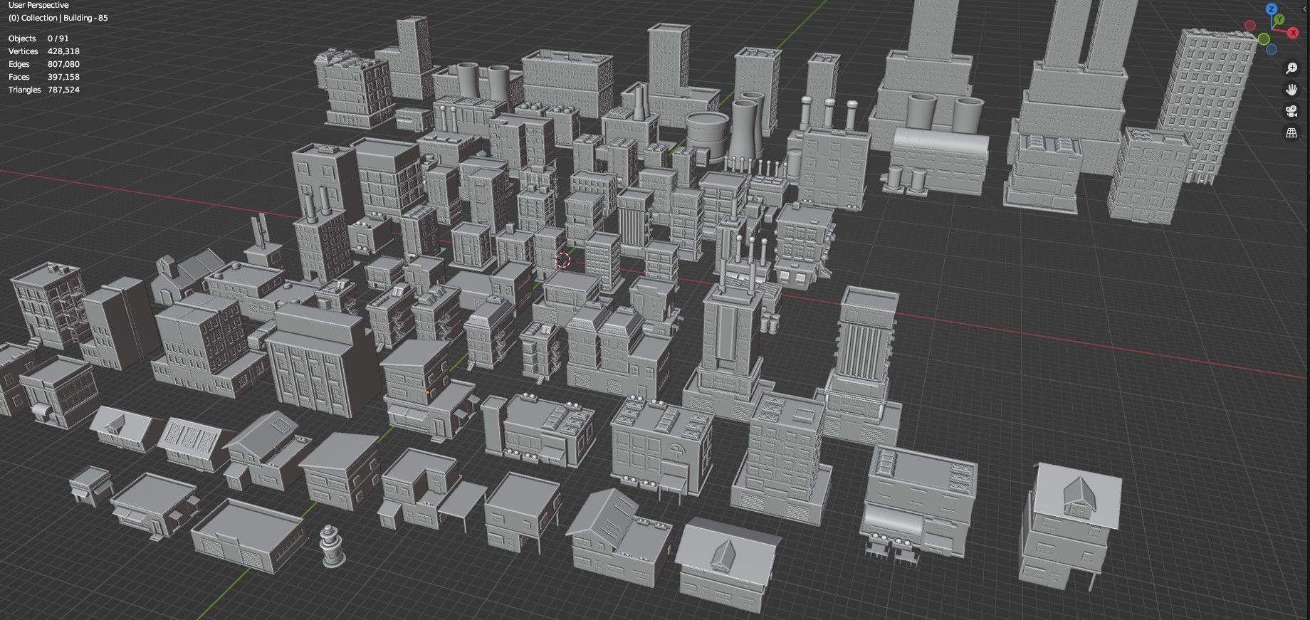 Low Poly City Buildings Pack Of 90 - Game Ready - Untextured  3D model_45
