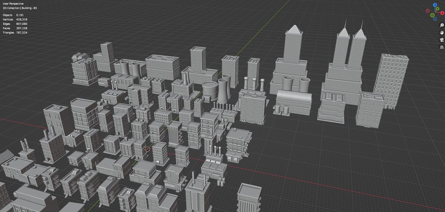 Low Poly City Buildings Pack Of 90 - Game Ready - Untextured  3D model_47
