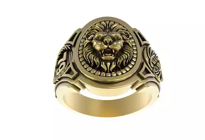 Lion Head Oval Signet Ring