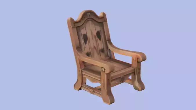 medieval wooden armchair   3D Game Ready Model