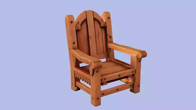 medieval wooden armchai   3D Game Ready Model
