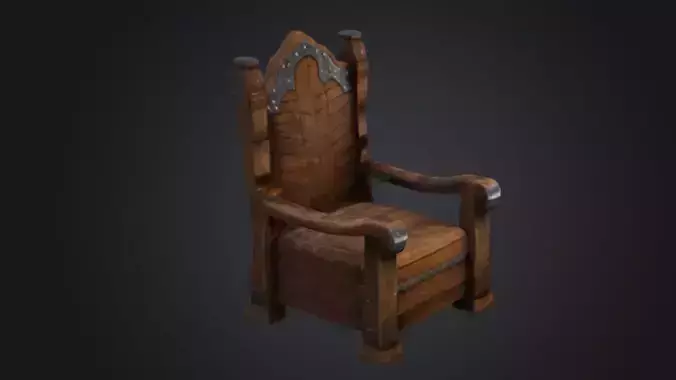 medieval wooden armchair 3D Game Ready Model