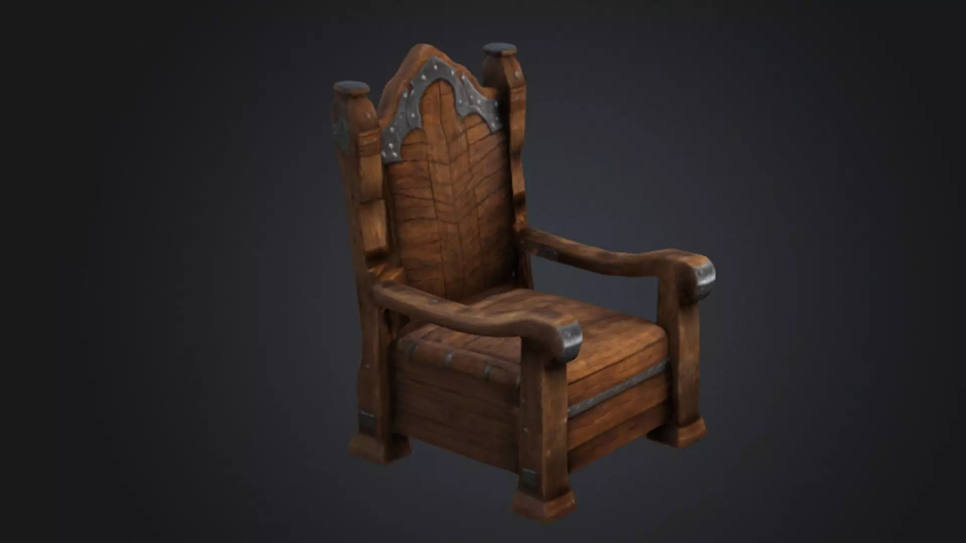 medieval wooden armchair 3D Game Ready Model 3D model_0