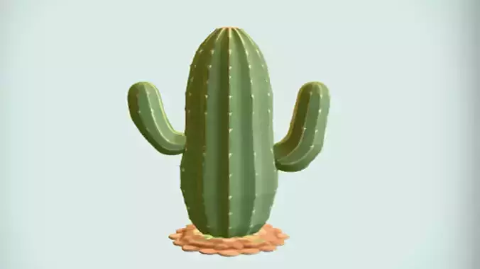 Green cartoon-style cactus 3D Game Ready Model