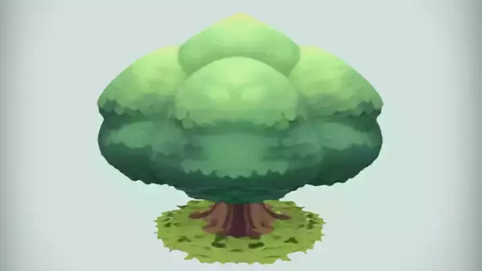 Cartoonish tree with green leaves  3D Game Ready Model