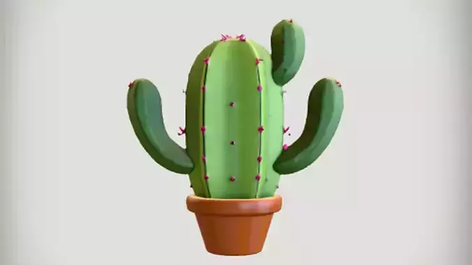 cartoonish potted cactus 3D Game ready Model