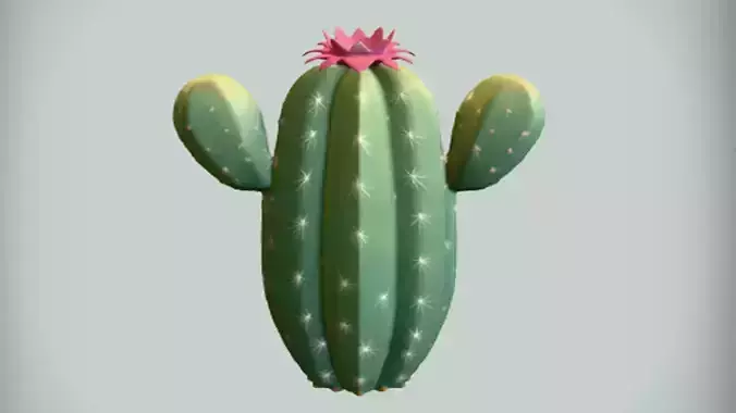 Cactus with a pink flower  3D Game Ready Model
