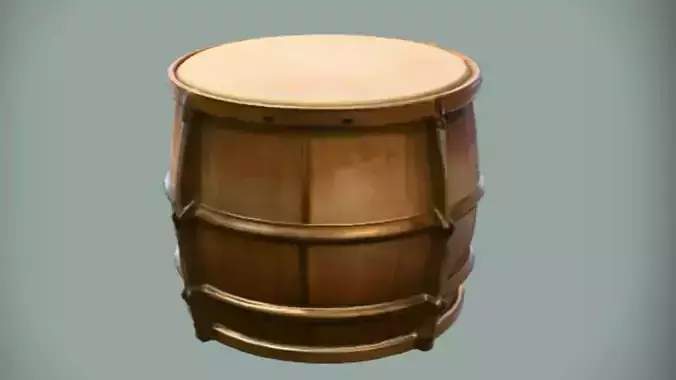 wooden barrel with metal hoops 3D Game Ready Model