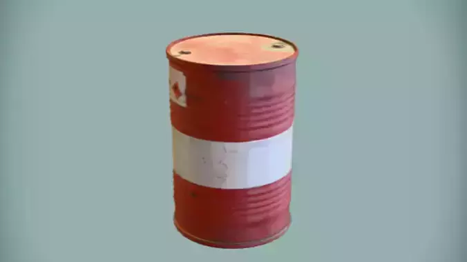Red metal oil drum  3D Game Ready Model