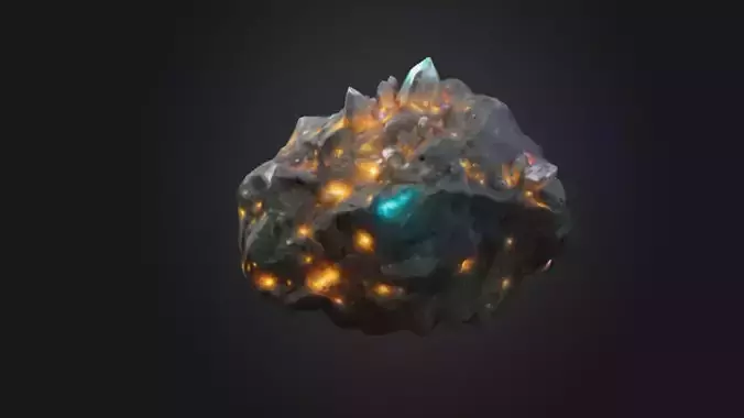 A rock embedded with glowing crystals