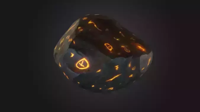 A levitating rock with glowing runes