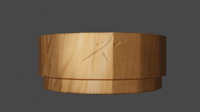 Wooden bowl with Chinese script engrave on curve surface Free low-poly 3D model