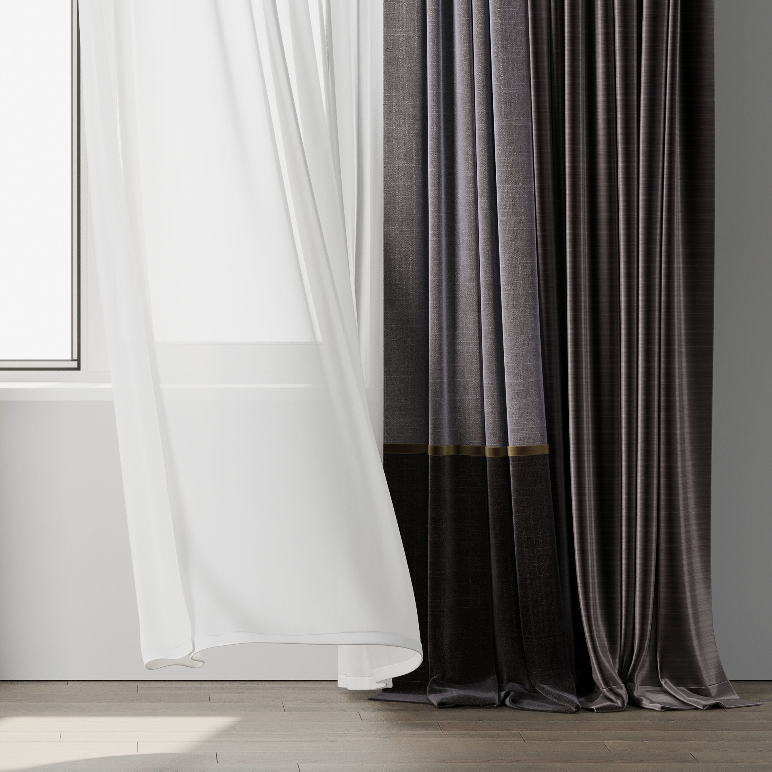 curtains when open window 02 Low-poly 3D model_3